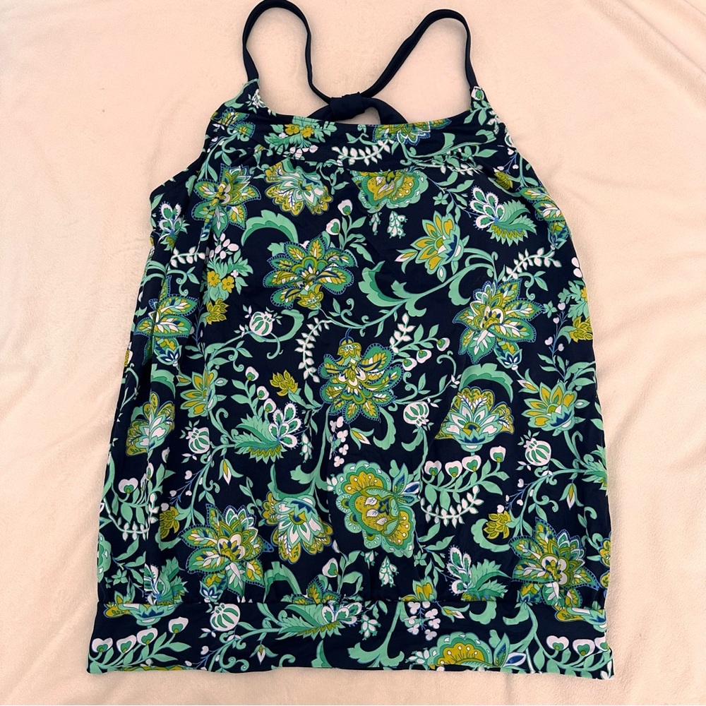 Navy Blue Floral Tankini Top